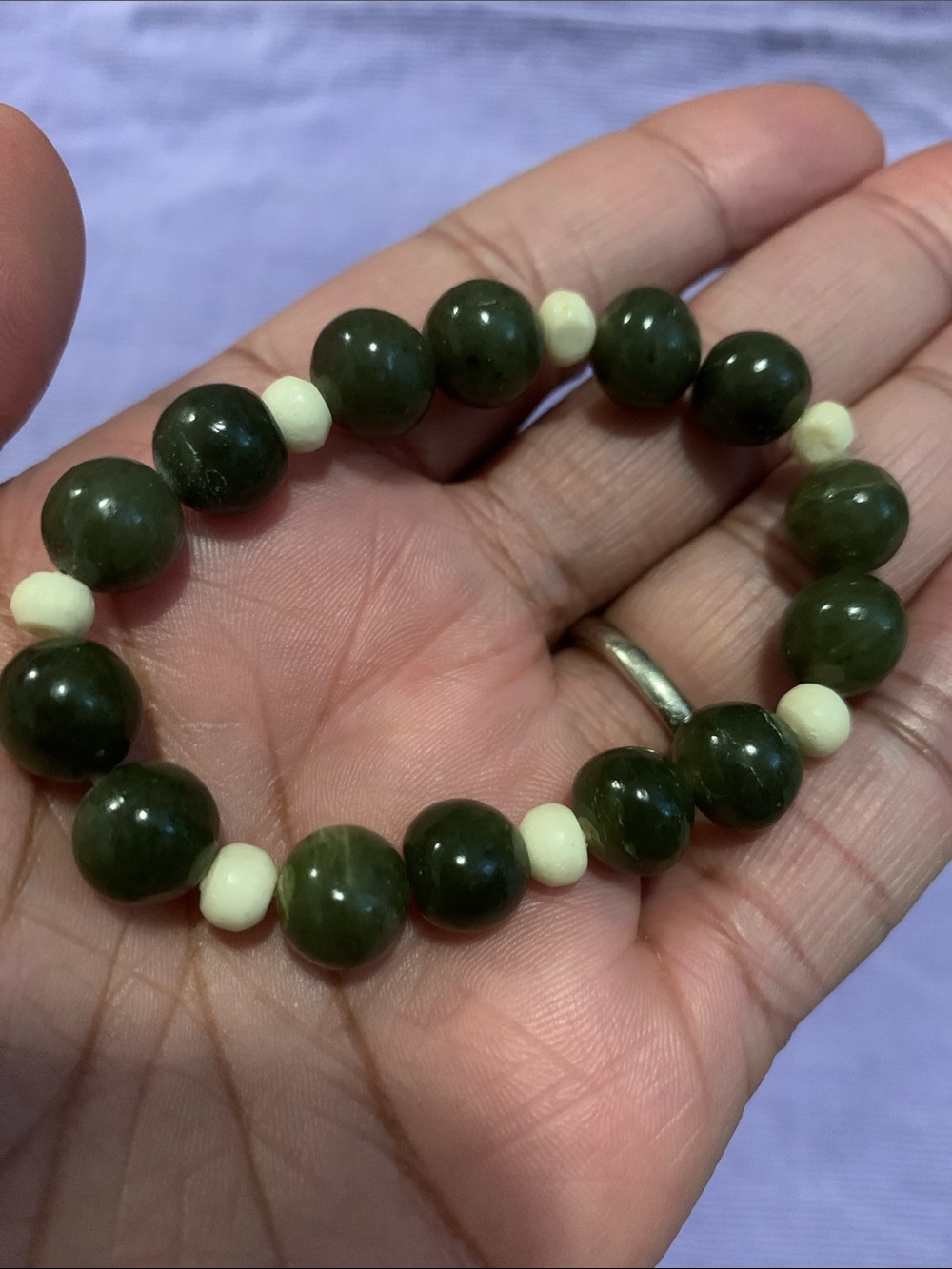 Vintage Jade and Bone Stretch Bracelet unisex